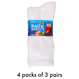 Kids 12 Pack Ankle Cotton Rich Plain School Socks - White