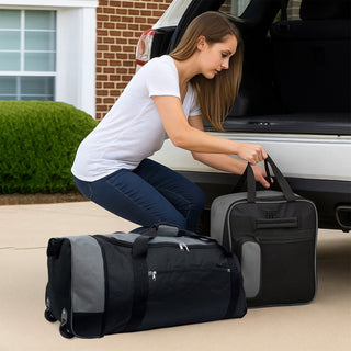 XPLR Foldaway Grey Holdall with Wheels – Lightweight 80L Travel Bag with Durable Wheels, Pull Handle & Shoulder Strap – Foldable Luggage for Gym, Hiking, Camping, Holidays & Travel – Grey, Red & Blue – Compact & Spacious
