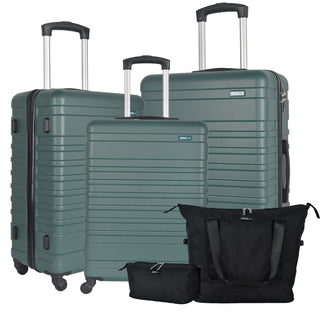 XPLR 5-Piece Green ABS Luggage Set – Durable Hard Shell Suitcases with TSA Lock, 360° Spinner Wheels & Organised Interiors – Includes Carry-On & Toiletry Bag – Scratch-Resistant Finish