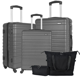 XPLR 5-Piece Charcoal Grey ABS Luggage Set – Durable Hard Shell Suitcases with TSA Lock, 360° Spinner Wheels & Organised Interiors – Includes Carry-On & Toiletry Bag – Scratch-Resistant Finish