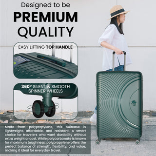 XPLR Lightweight Polypropylene Green Hard Shell Luggage – 8 Silent 360° Spinner Wheels with Built-in TSA Lock – 20”, 24”, 28” and XL 32” Size – 3 Pc and 4 Pc Sets