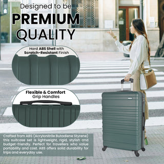 XPLR 5-Piece Green ABS Luggage Set – Durable Hard Shell Suitcases with TSA Lock, 360° Spinner Wheels & Organised Interiors – Includes Carry-On & Toiletry Bag – Scratch-Resistant Finish