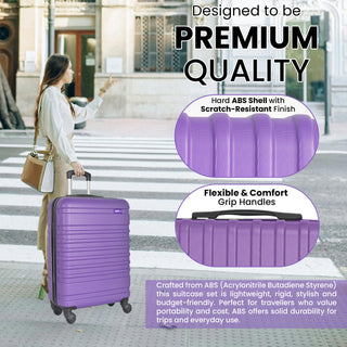 XPLR 5-Piece Purple ABS Luggage Set – Durable Hard Shell Suitcases with TSA Lock, 360° Spinner Wheels & Organised Interiors – Includes Carry-On & Toiletry Bag – Scratch-Resistant Finish