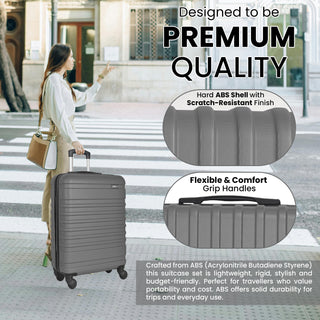 XPLR 5-Piece Charcoal Grey ABS Luggage Set – Durable Hard Shell Suitcases with TSA Lock, 360° Spinner Wheels & Organised Interiors – Includes Carry-On & Toiletry Bag – Scratch-Resistant Finish