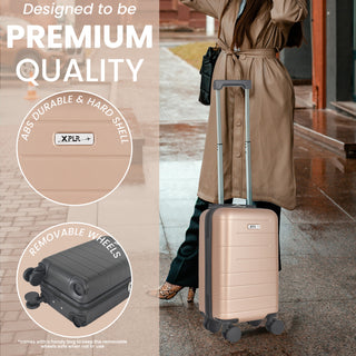 XPLR Underseat Champagne ABS Cabin Suitcase – Lightweight 2KG Removable-Wheel Luggage with 3-Step Telescopic Handle, Lockable Zippers & Fully Lined Interior – Compact Carry-On for Airlines