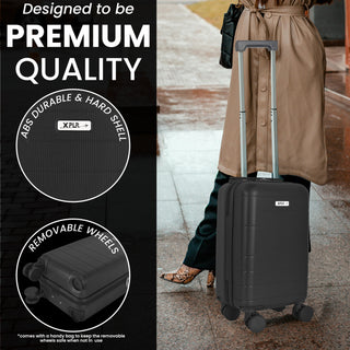 XPLR Underseat Black ABS Cabin Suitcase – Lightweight 2KG Removable-Wheel Luggage with 3-Step Telescopic Handle, Lockable Zippers & Fully Lined Interior – Compact Carry-On for Airlines