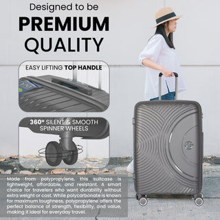 XPLR Lightweight Polypropylene Charcoal Grey Hard Shell Luggage – 8 Silent 360° Spinner Wheels with Built-in TSA Lock – 20”, 24”, 28” and XL 32” Size – 3 Pc and 4 Pc Sets