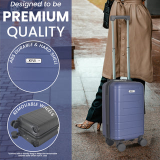 XPLR Underseat Blue ABS Cabin Suitcase – Lightweight 2KG Removable-Wheel Luggage with 3-Step Telescopic Handle, Lockable Zippers & Fully Lined Interior – Compact Carry-On for Airlines
