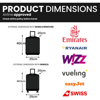 XPLR Underseat Black ABS Cabin Suitcase – Lightweight 2KG Removable-Wheel Luggage with 3-Step Telescopic Handle, Lockable Zippers & Fully Lined Interior – Compact Carry-On for Airlines