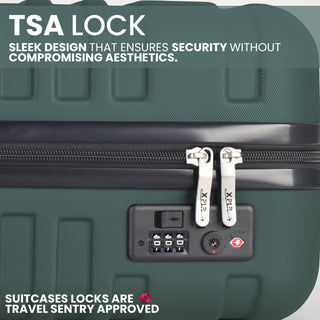 XPLR 5-Piece Green ABS Luggage Set – Durable Hard Shell Suitcases with TSA Lock, 360° Spinner Wheels & Organised Interiors – Includes Carry-On & Toiletry Bag – Scratch-Resistant Finish