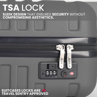 XPLR 5-Piece Charcoal Grey ABS Luggage Set – Durable Hard Shell Suitcases with TSA Lock, 360° Spinner Wheels & Organised Interiors – Includes Carry-On & Toiletry Bag – Scratch-Resistant Finish