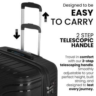 XPLR Lightweight Polypropylene Black Hard Shell Luggage – 8 Silent 360° Spinner Wheels with Built-in TSA Lock – 20”, 24”, 28” and XL 32” Size – 3 Pc and 4 Pc Sets