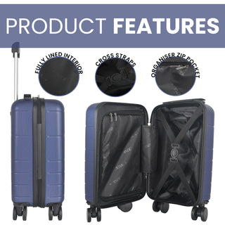 XPLR Underseat Blue ABS Cabin Suitcase – Lightweight 2KG Removable-Wheel Luggage with 3-Step Telescopic Handle, Lockable Zippers & Fully Lined Interior – Compact Carry-On for Airlines