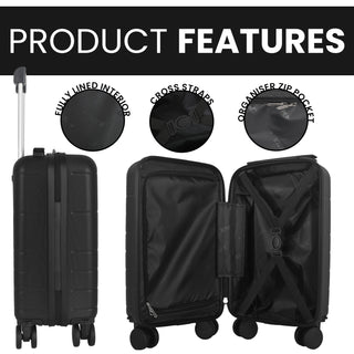 XPLR Underseat Black ABS Cabin Suitcase – Lightweight 2KG Removable-Wheel Luggage with 3-Step Telescopic Handle, Lockable Zippers & Fully Lined Interior – Compact Carry-On for Airlines