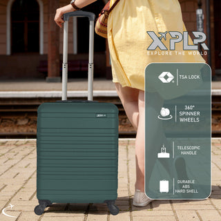 XPLR 5-Piece Green ABS Luggage Set – Durable Hard Shell Suitcases with TSA Lock, 360° Spinner Wheels & Organised Interiors – Includes Carry-On & Toiletry Bag – Scratch-Resistant Finish