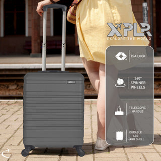 XPLR 5-Piece Charcoal Grey ABS Luggage Set – Durable Hard Shell Suitcases with TSA Lock, 360° Spinner Wheels & Organised Interiors – Includes Carry-On & Toiletry Bag – Scratch-Resistant Finish