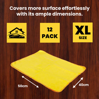 K Collection XL Yellow Dusters – 100% Cotton, Lint-Free & Reusable - Extra Large Jumbo Cleaning Cloths (40x50cm) – Multipurpose for Car, Home, Polishing & Dusting - 12 Pack