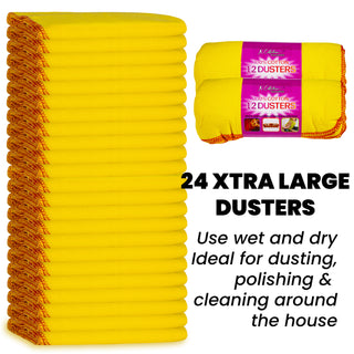 K Collection XL Yellow Dusters – 100% Cotton, Lint-Free & Reusable - Extra Large Jumbo Cleaning Cloths (40x50cm) – Multipurpose for Car, Home, Polishing & Dusting - 24 Pack