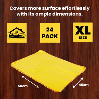 K Collection XL Yellow Dusters – 100% Cotton, Lint-Free & Reusable - Extra Large Jumbo Cleaning Cloths (40x50cm) – Multipurpose for Car, Home, Polishing & Dusting - 24 Pack