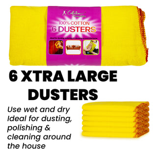 K Collection XL Yellow Dusters – 100% Cotton, Lint-Free & Reusable - Extra Large Jumbo Cleaning Cloths (40x50cm) – Multipurpose for Car, Home, Polishing & Dusting - 6 Pack