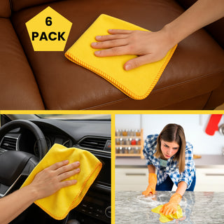 K Collection XL Yellow Dusters – 100% Cotton, Lint-Free & Reusable - Extra Large Jumbo Cleaning Cloths (40x50cm) – Multipurpose for Car, Home, Polishing & Dusting - 6 Pack