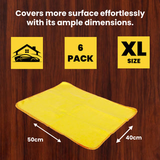 K Collection XL Yellow Dusters – 100% Cotton, Lint-Free & Reusable - Extra Large Jumbo Cleaning Cloths (40x50cm) – Multipurpose for Car, Home, Polishing & Dusting - 6 Pack