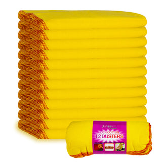 K Collection XL Yellow Dusters – 100% Cotton, Lint-Free & Reusable - Extra Large Jumbo Cleaning Cloths (40x50cm) – Multipurpose for Car, Home, Polishing & Dusting - 12 Pack