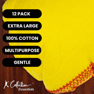 K Collection XL Yellow Dusters – 100% Cotton, Lint-Free & Reusable - Extra Large Jumbo Cleaning Cloths (40x50cm) – Multipurpose for Car, Home, Polishing & Dusting - 12 Pack