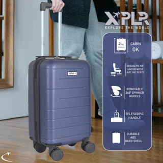 XPLR Underseat Blue ABS Cabin Suitcase – Lightweight 2KG Removable-Wheel Luggage with 3-Step Telescopic Handle, Lockable Zippers & Fully Lined Interior – Compact Carry-On for Airlines