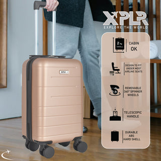 XPLR Underseat Champagne ABS Cabin Suitcase – Lightweight 2KG Removable-Wheel Luggage with 3-Step Telescopic Handle, Lockable Zippers & Fully Lined Interior – Compact Carry-On for Airlines