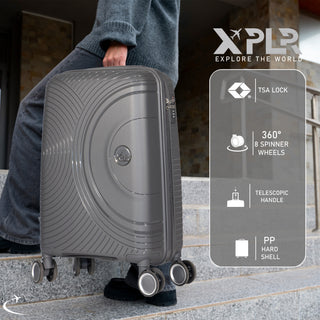 XPLR Lightweight Polypropylene Charcoal Grey Hard Shell Luggage – 8 Silent 360° Spinner Wheels with Built-in TSA Lock – 20”, 24”, 28” and XL 32” Size – 3 Pc and 4 Pc Sets