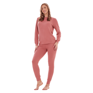 Keanu Ladies Ribbed Pyjamas - Dusky Pink Design