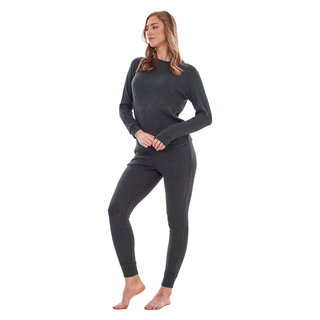 Keanu Ladies Ribbed Pyjamas - Charcoal Design