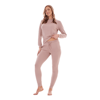 Keanu Ladies Ribbed Pyjamas - Taupe Design