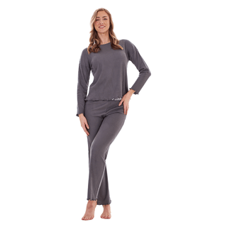 Keanu Ladies Waffle Pyjamas - Charcoal Design