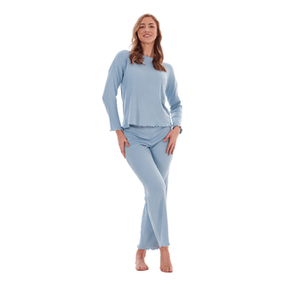 Keanu Ladies Waffle Pyjamas - Baby Blue Design