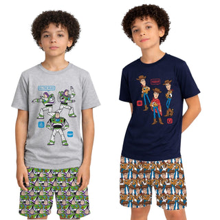 Disney Toy Story 5 Boys Short Pyjamas Pack of 2 – Buzz Lightyear & Woody Design Short Pyjama Sets – 100% Cotton Kids Sleepwear Multipack – Ages 18 Months to 10 Years
