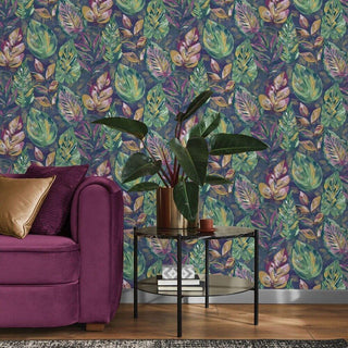 Holden Decor Aralia Navy/Pink Wallpaper 36112 – Tropical Botanical Design – 10m Roll