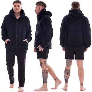 Keanu Mens Zip Up Sherpa Hoodie - Fluffy Fleece Jacket with Full Zip Design - Navy, Charcoal and Black Design