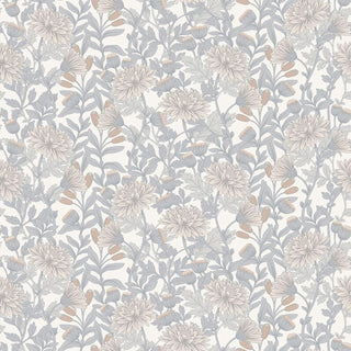 Muriva Martha Floral Cream & Blue Wallpaper 229502 10m Roll Elegant Botanical