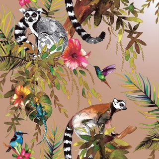 Holden Decor Lemur & Exotic Animals Rainforest Wallpaper Rose Gold 12404 – Tropical Animal & Botanical Design – 10m Roll