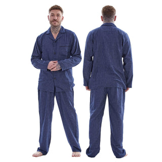 Keanu Mens Brushed Pyjamas Set - Blue Stripe Design - 100% Cotton