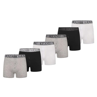 Keanu Pack of 6 Mens Button Front Boxer Shorts - Plain Colours Design - Cotton Blend