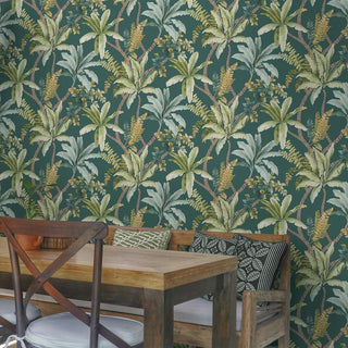 Holden Decor Trailing Palm Wallpaper - Charcoal, Teal & Green/Cream - 10m x 53cm Wide