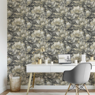 Muriva Aminah Floral Charcoal & Gold Wallpaper 224501 10m Roll Luxury Feature Wall