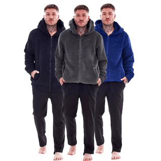Keanu Mens Zip Up Sherpa Hoodie - Fluffy Fleece Jacket with Full Zip Design - Navy, Charcoal and Black Design