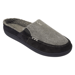 Keanu Mens Tweed Slippers - Black/Grey Design - Slip On Mule