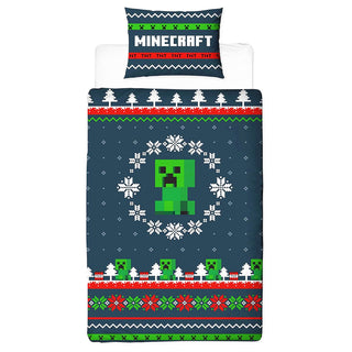 Minecraft Reversible Duvet Set - Christmas Pixels Design - Single