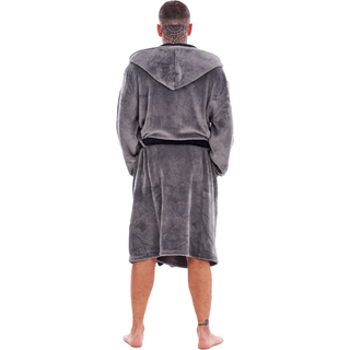Keanu Mens Dressing Gown - Grey/Black Design - 100% Fleece Polyester - Adults