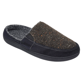 Keanu Mens Tweed Slippers - Black/Brown Design - Slip On Mule